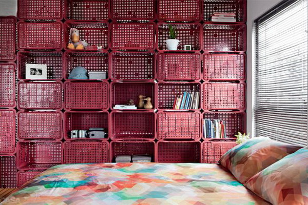 Apartment With a Wall Divider Made of Plastic Crates